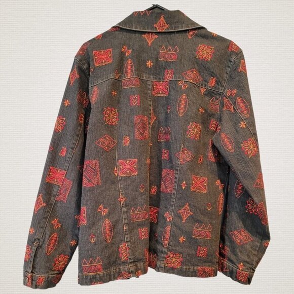 GW Jeans Co Charcoal Denim Embroidered Jacket Size Large - Picture 2 of 4